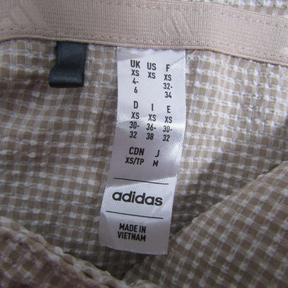 Adidas Jacket Teens XS Beige Gingham Windbreaker Hooded 1/2 Zip Lightweight